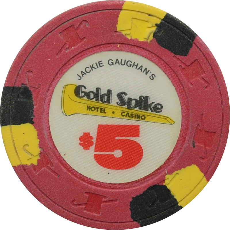 Gold Spike Jackie Gaughan's Casino Las Vegas Nevada $5 Chip 1983