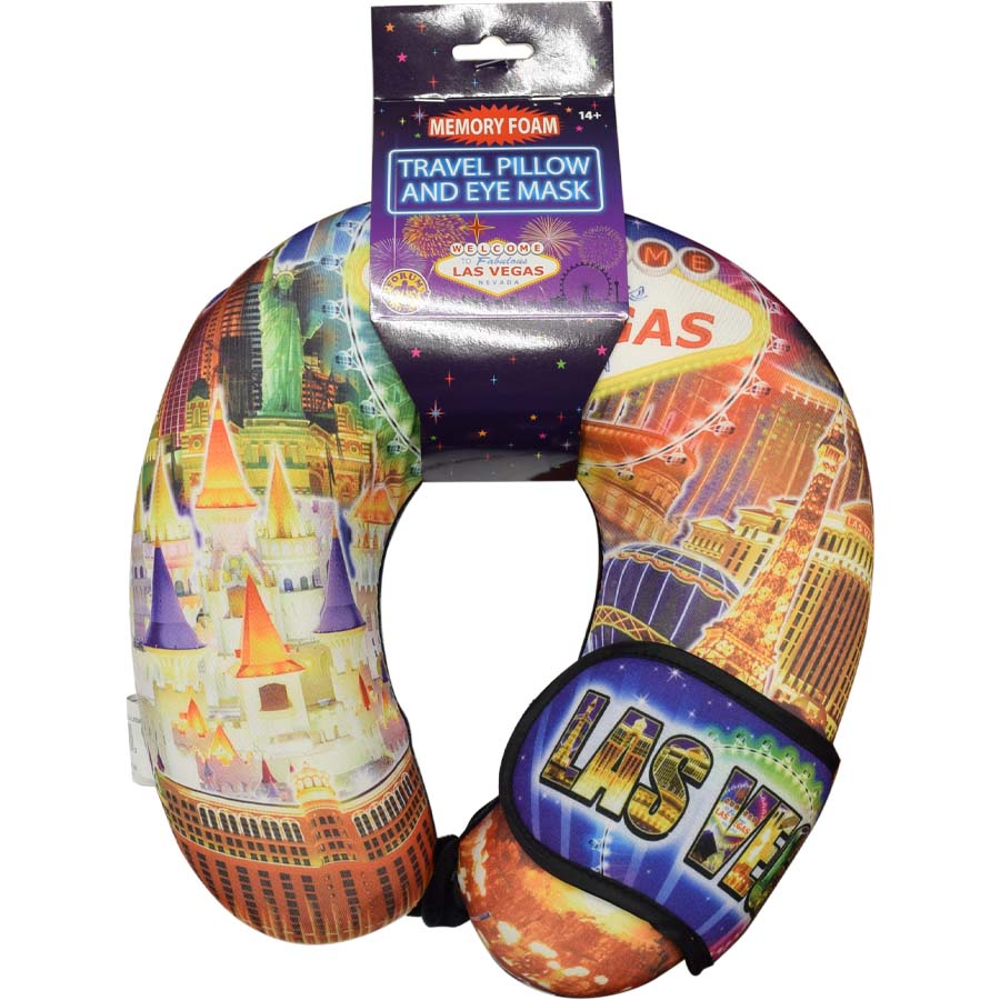 Las Vegas Theme Travel Purple Neck Pillow With Memory Foam and Eye Mask