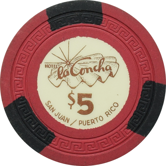 La Concha Casino San Juan Puerto Rico $5 Black Edge Spots Chip
