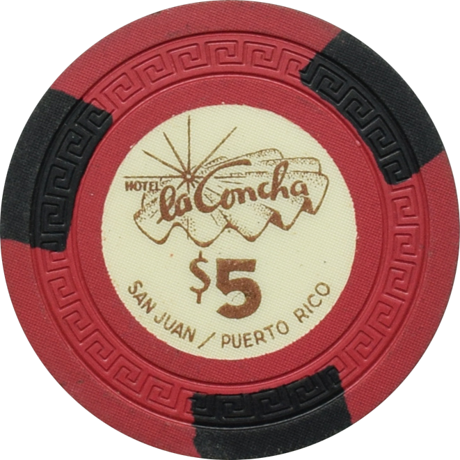 La Concha Casino San Juan Puerto Rico $5 Black Edge Spots Chip