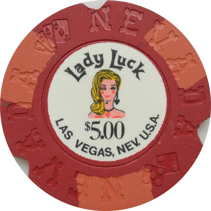 Lady Luck Casino Las Vegas Nevada $5 Cancelled Chip 1973