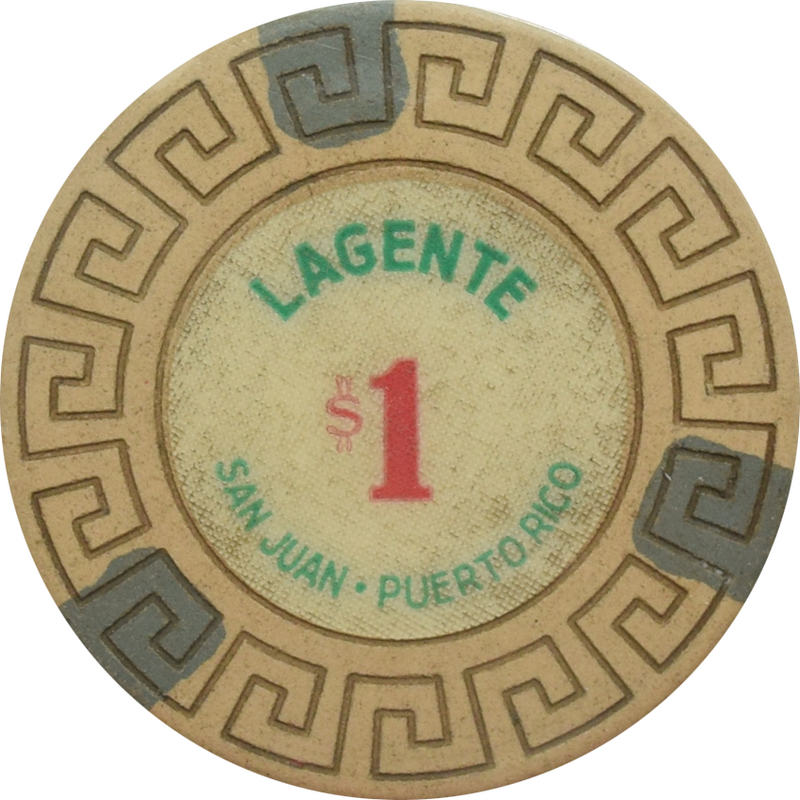 Lagente (Borinquen) Casino San Juan Puerto Rico $1 3 Grey Edge Spots Chip