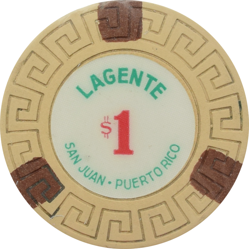 Lagente (Borinquen) Casino San Juan Puerto Rico $1 3 Brown Edge Spots Chip