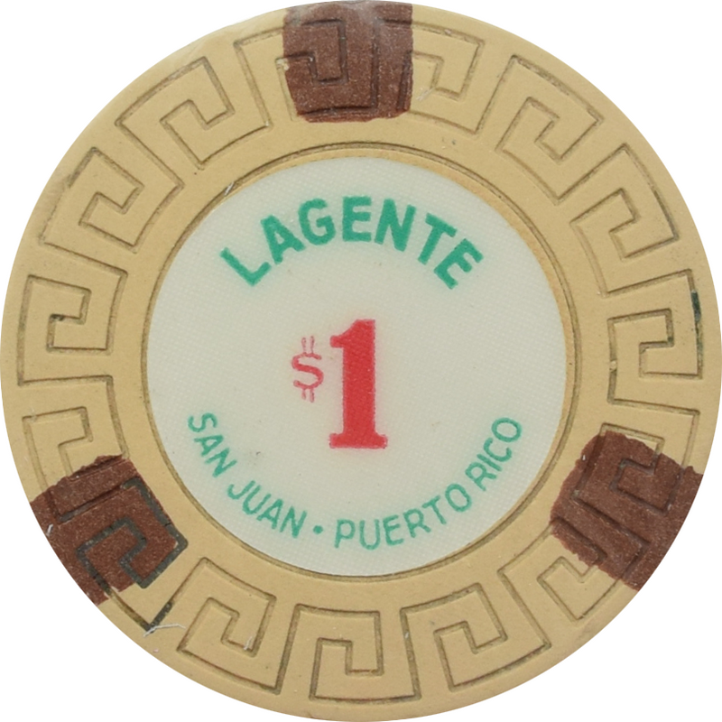 Lagente (Borinquen) Casino San Juan Puerto Rico $1 3 Brown Edge Spots Chip
