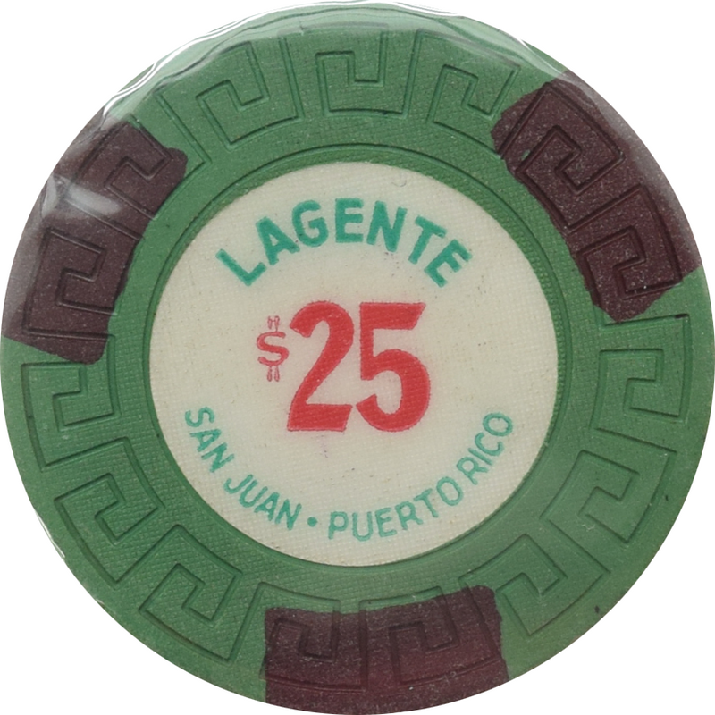 Lagente (Borinquen) Casino San Juan Puerto Rico $25 (3 Brown Edge Spots) Chip