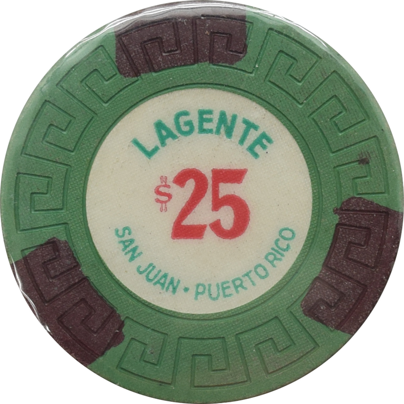 Lagente (Borinquen) Casino San Juan Puerto Rico $25 (3 Brown Edge Spots) Chip