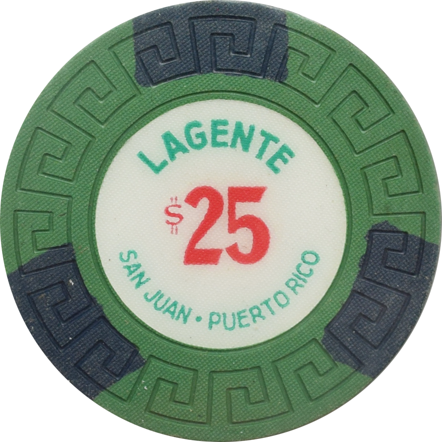 Lagente (Borinquen) Casino San Juan Puerto Rico $25 (3 Blue Edge Spots) Chip