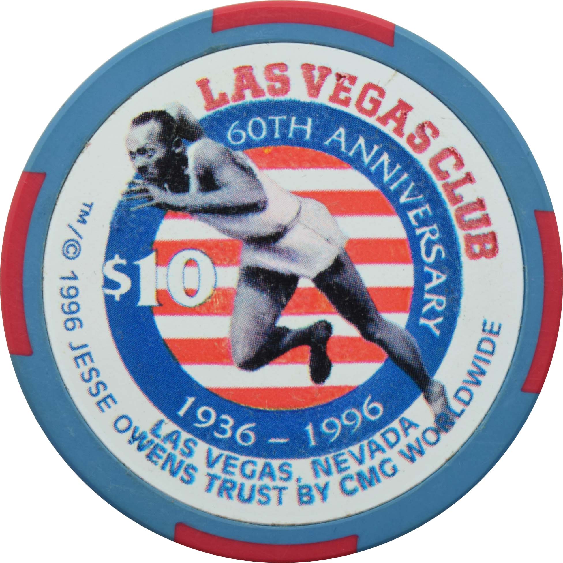 Las Vegas Club Casino Las Vegas Nevada $10 Jesse Owens Chip 1996