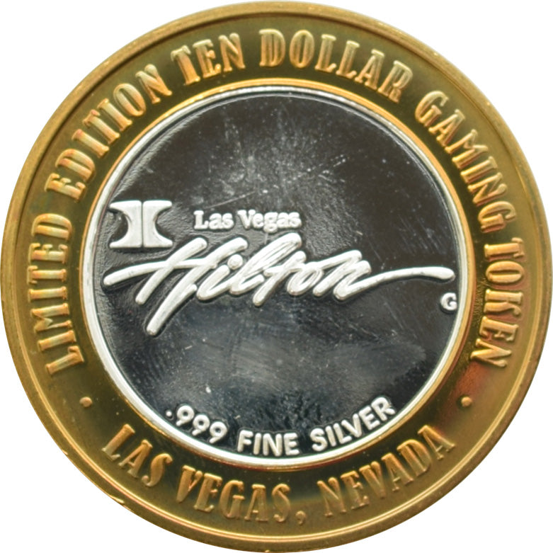 Las Vegas Hilton Casino "Barron Hilton" $10 Silver Strike .999 Fine Silver 1998