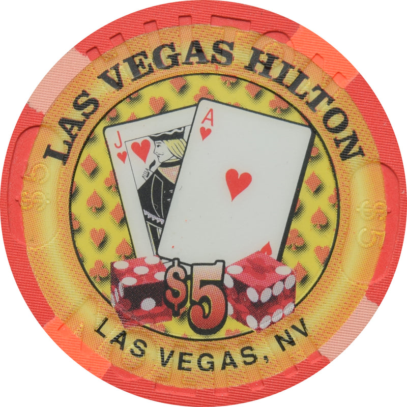 Las Vegas Hilton Casino Las Vegas Nevada $5 Blackjack Hearts Chip 1999