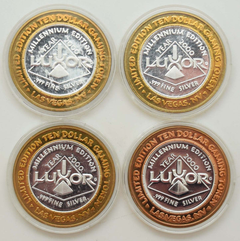 Luxor Casino Las Vegas Set of 4 Year 2000 Millennium Edition $10 Silver Strikes .999 Fine Silver