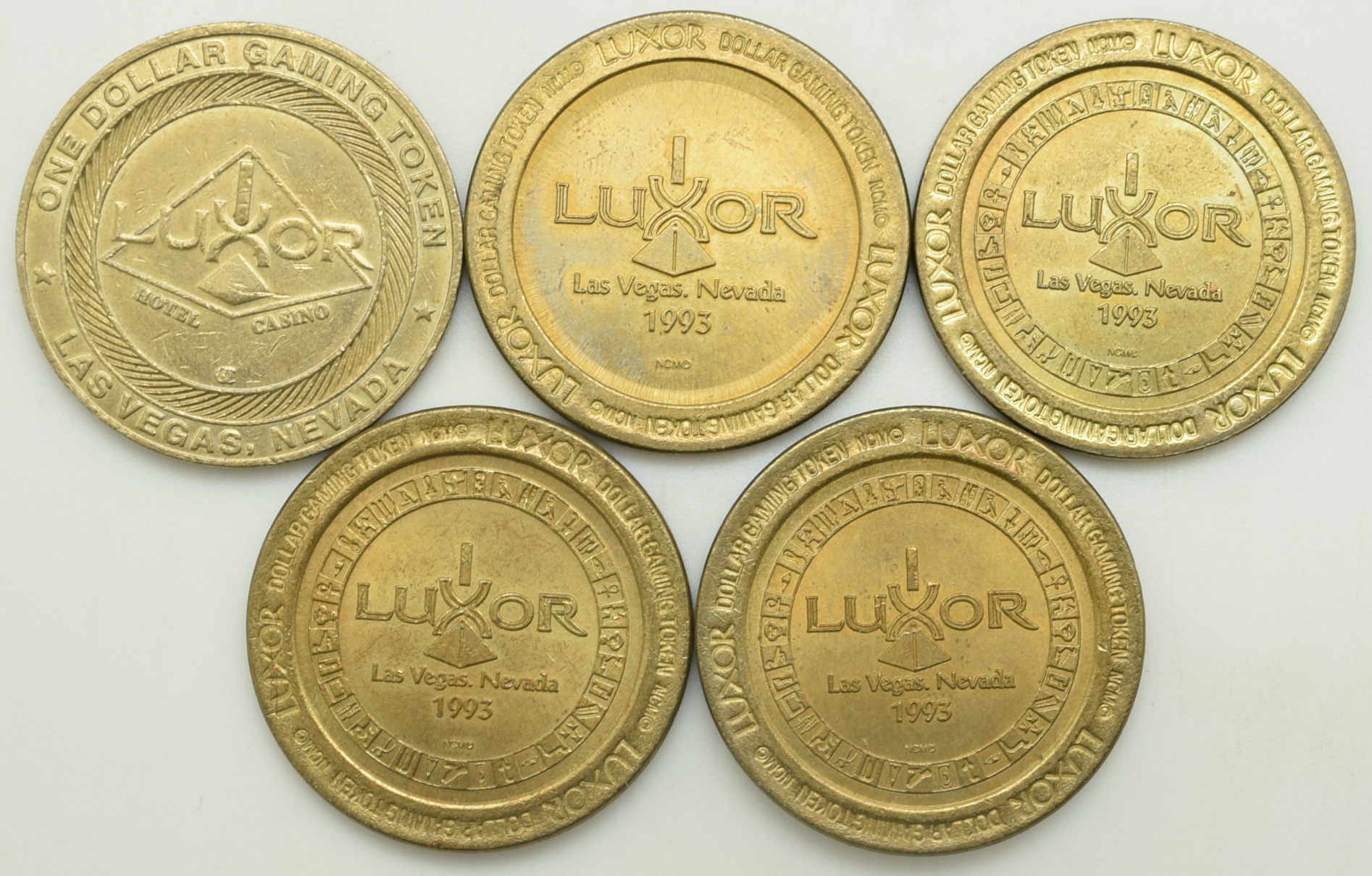 Luxor Casino Las Vegas Nevada Set of 5 Different $1 Tokens