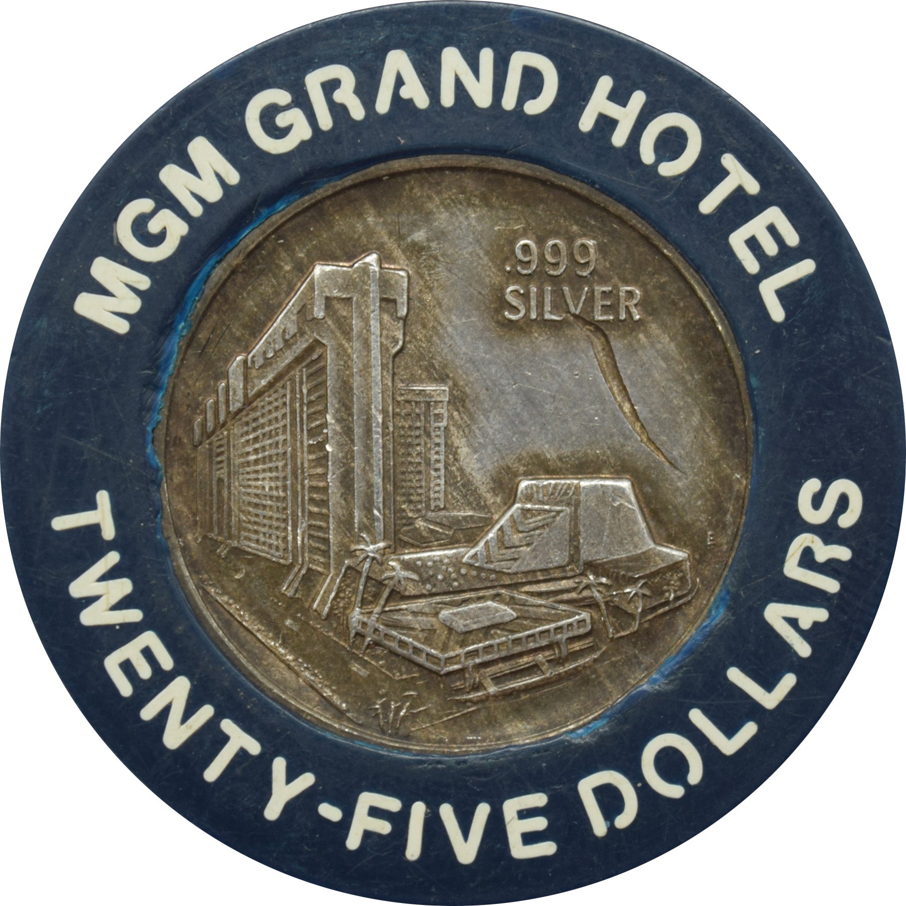 MGM Grand Casino Las Vegas Nevada $25 Raised Lion .999 Silver Chip 1970s