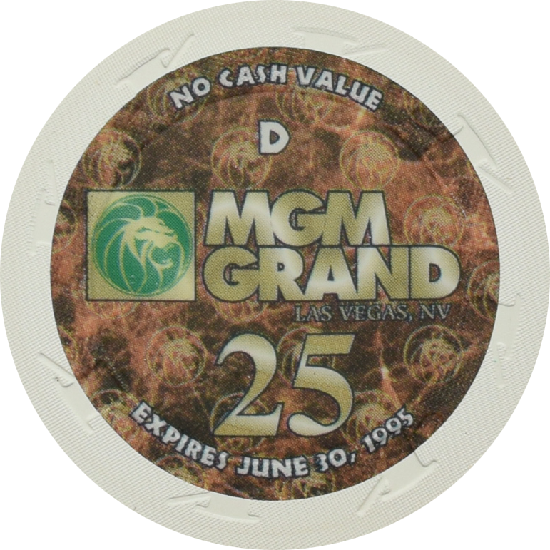 MGM Grand Casino Las Vegas Nevada $25 No Cash Value 43mm Chip 1995