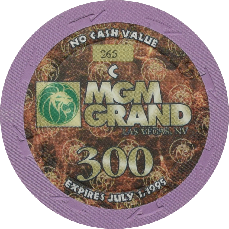 MGM Grand Casino Las Vegas Nevada $300 No Cash Value 43mm Chip 1995