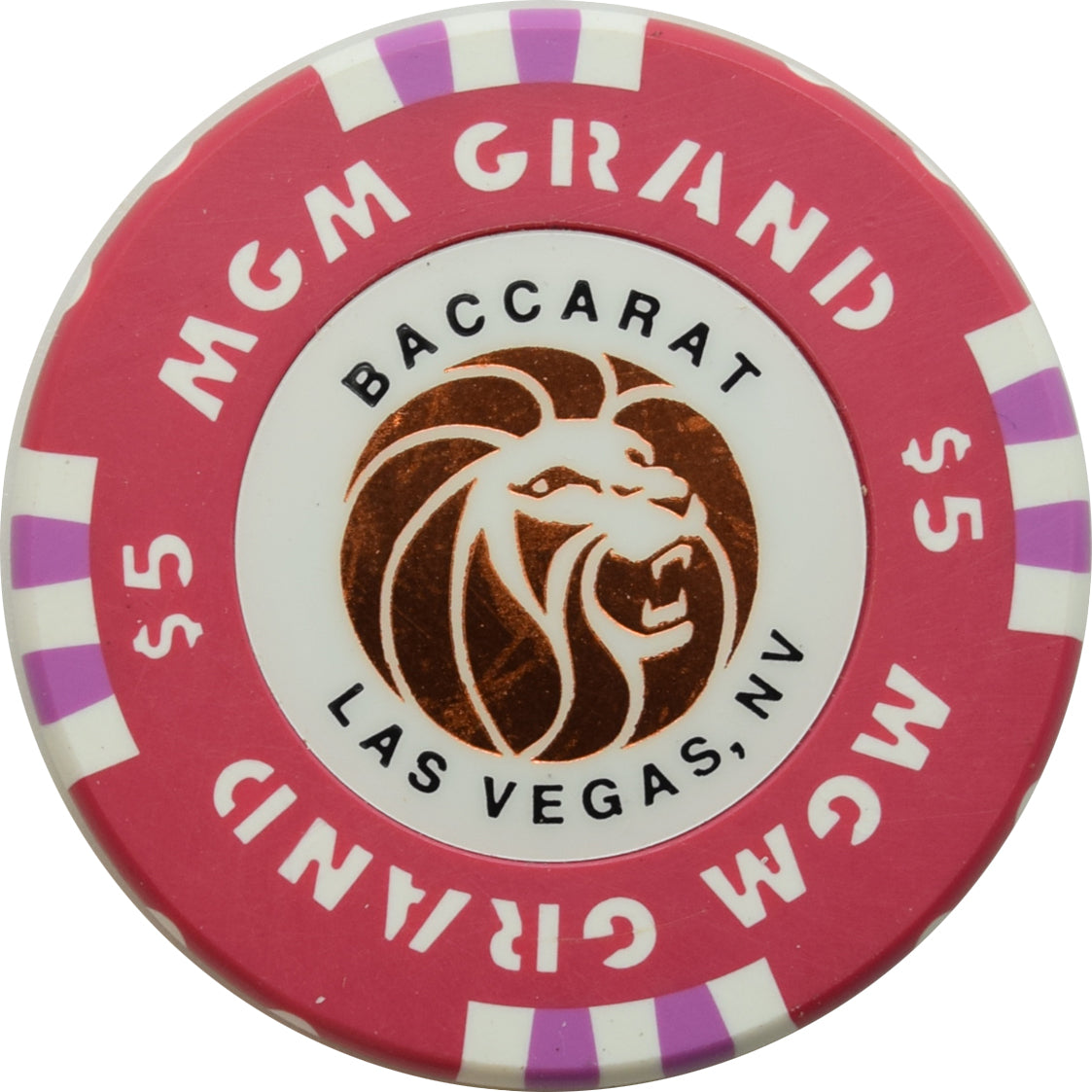 MGM Grand Casino Las Vegas Nevada $5 Baccarat Chip 1993 43mm