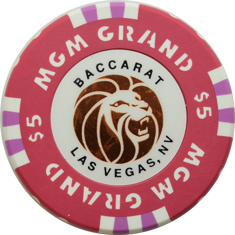 MGM Grand Casino Las Vegas Nevada $5 Baccarat Chip 1993 43mm
