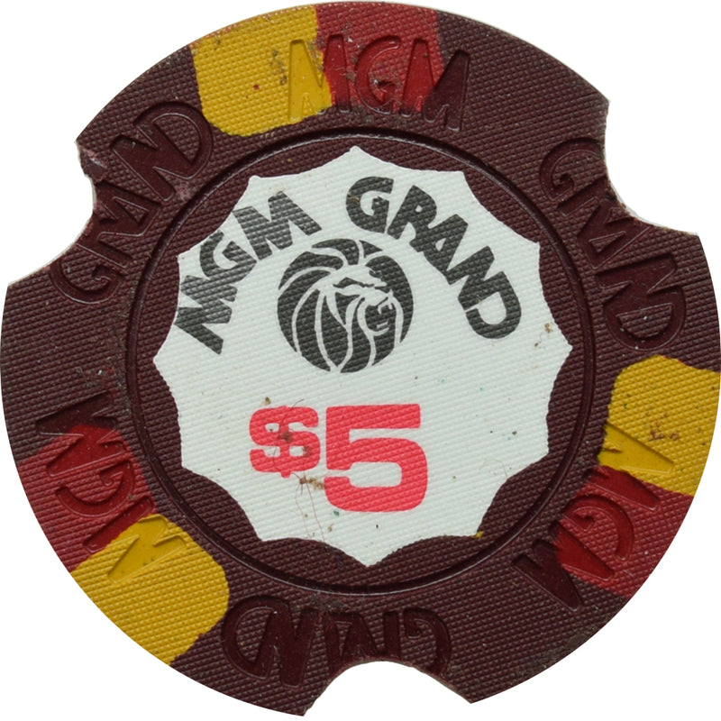 MGM Grand Casino Las Vegas Nevada $5 Notched Chip 1978