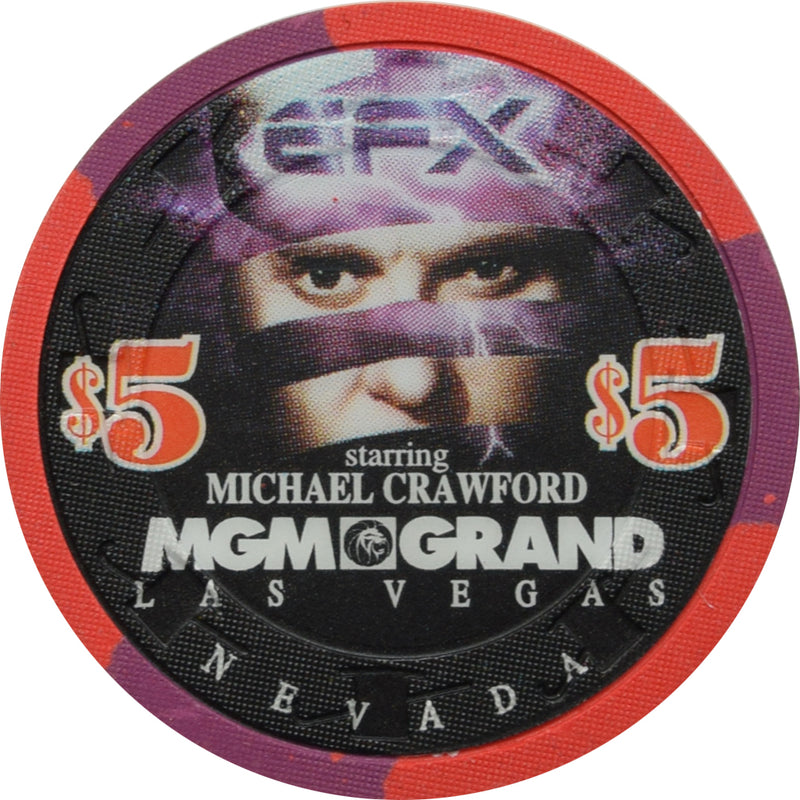 MGM Grand Casino Las Vegas Nevada $5 Chip Michael Crawford EFX 1995