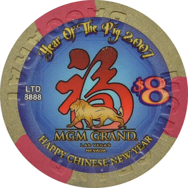 MGM Grand Casino Las Vegas Nevada $8 Year of the Pig Baccarat Chip 2007