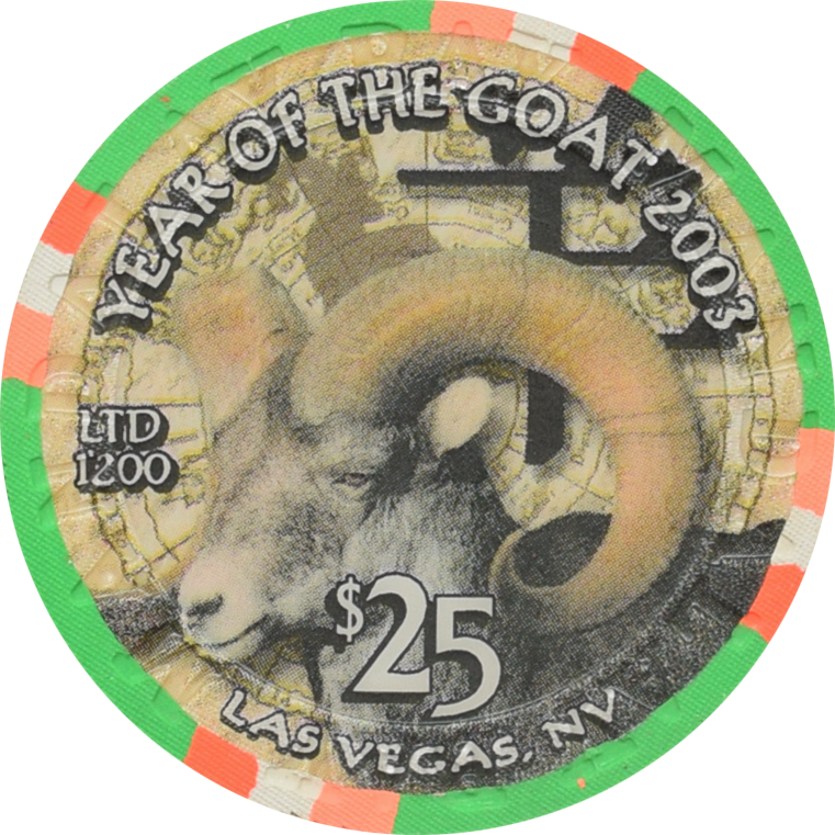 Mandalay Bay Casino Las Vegas Nevada $25 Year of the Ram Chip 2003