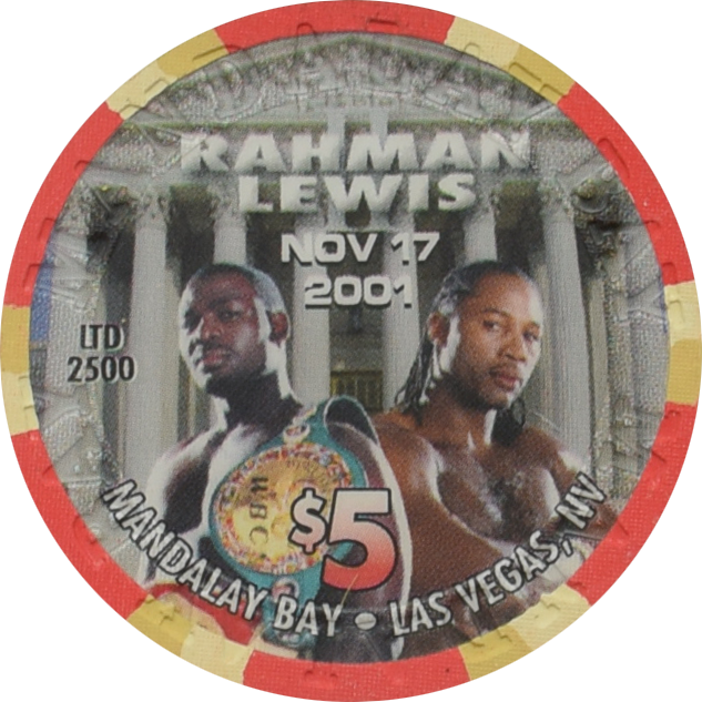 Mandalay Bay Casino Las Vegas Nevada $5 Rahman VS Lewis Fight Chip 2001