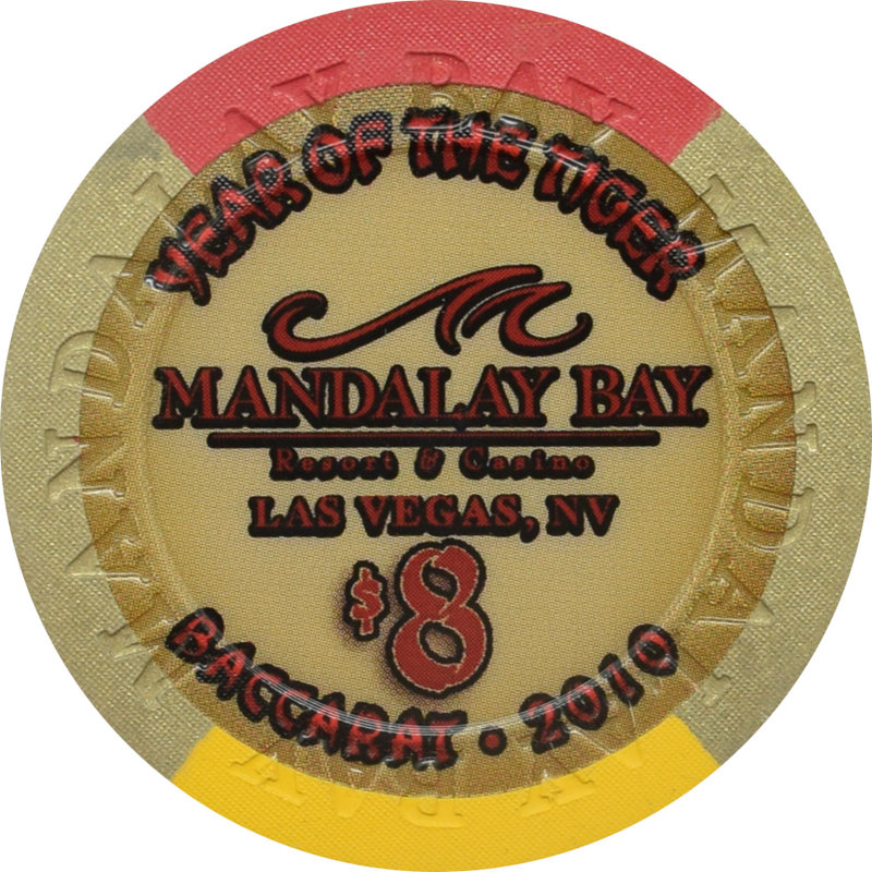 Mandalay Bay Casino Las Vegas Nevada $8 Year of the Tiger Baccarat Chip 2010
