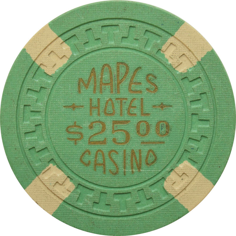 Mapes Casino Reno Nevada $25 Chip Green, T 1950s