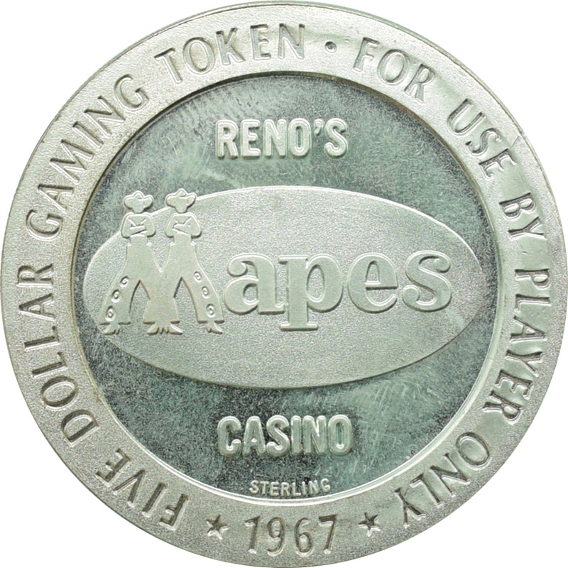 Mapes Casino Reno NV $5 Sterling Silver Token 1967