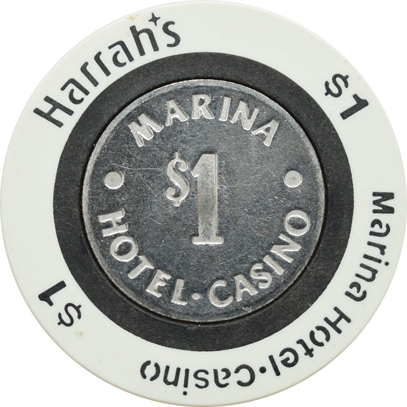 Harrah's Marina Casino Atlantic City New Jersey $1 Chip Darker Font