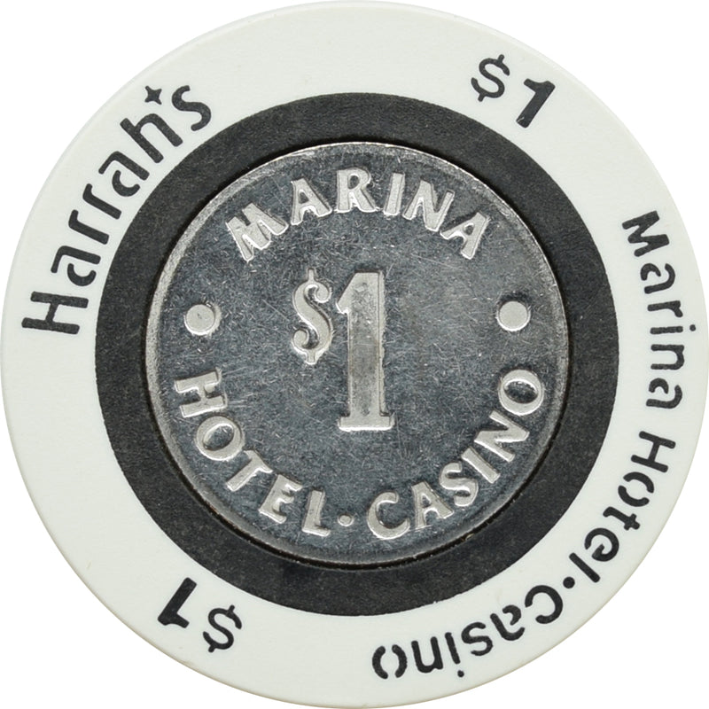 Harrah's Marina Casino Atlantic City New Jersey $1 Chip Darker Font