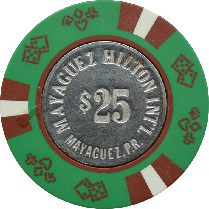Mayaguez Hilton International Casino Mayaguez Puerto Rico $25 Green Coin Inlay Chip