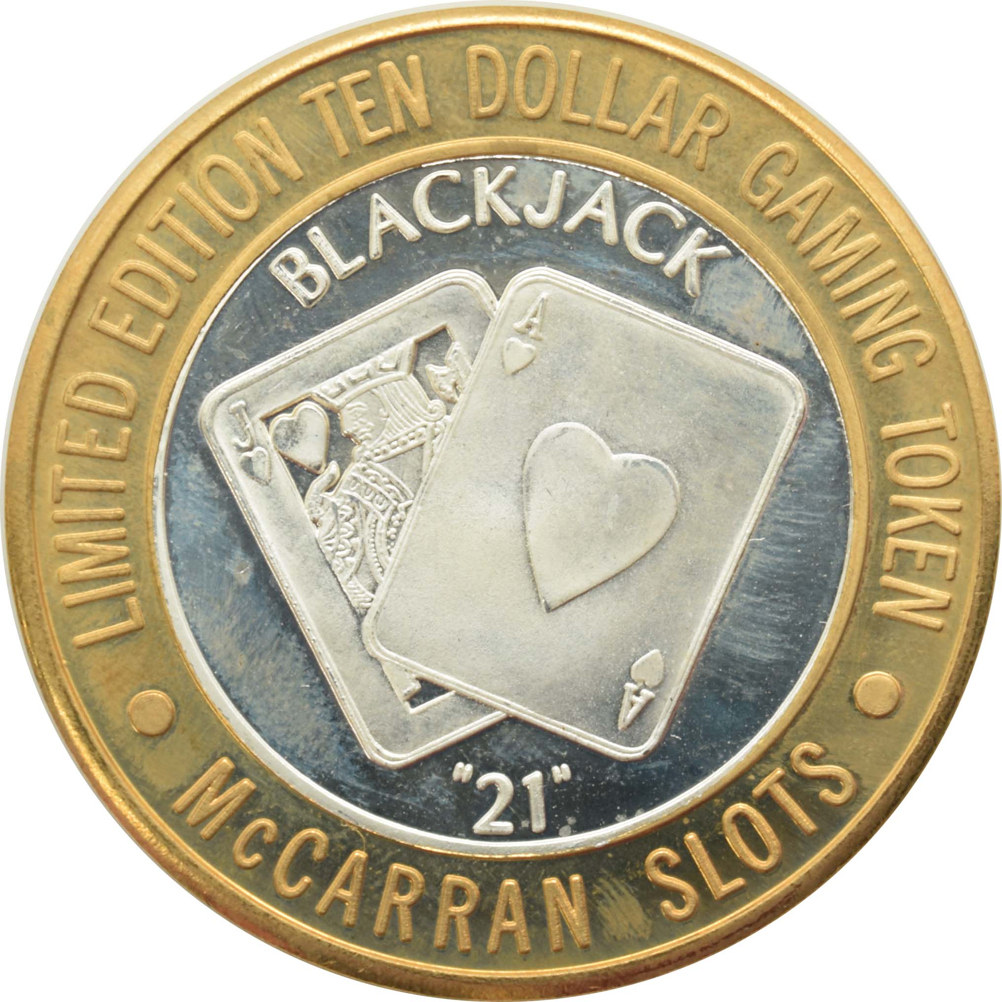 McCarran International Airport Casino Las Vegas "Blackjack 21" $10 Silver Strike .999 Fine Silver 1995