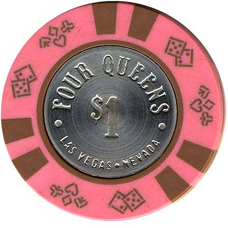 Four Queens $1 chip Light Pink with Spunned coin - Spinettis Gaming