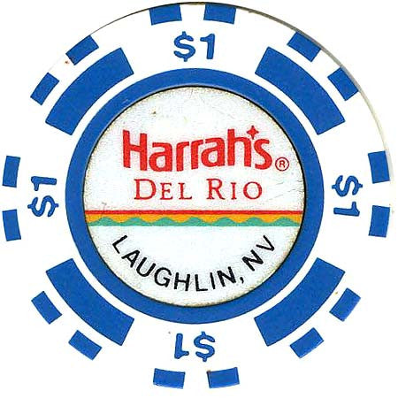Harrah's Laughlin $1 white (blue inserts) chip - Spinettis Gaming