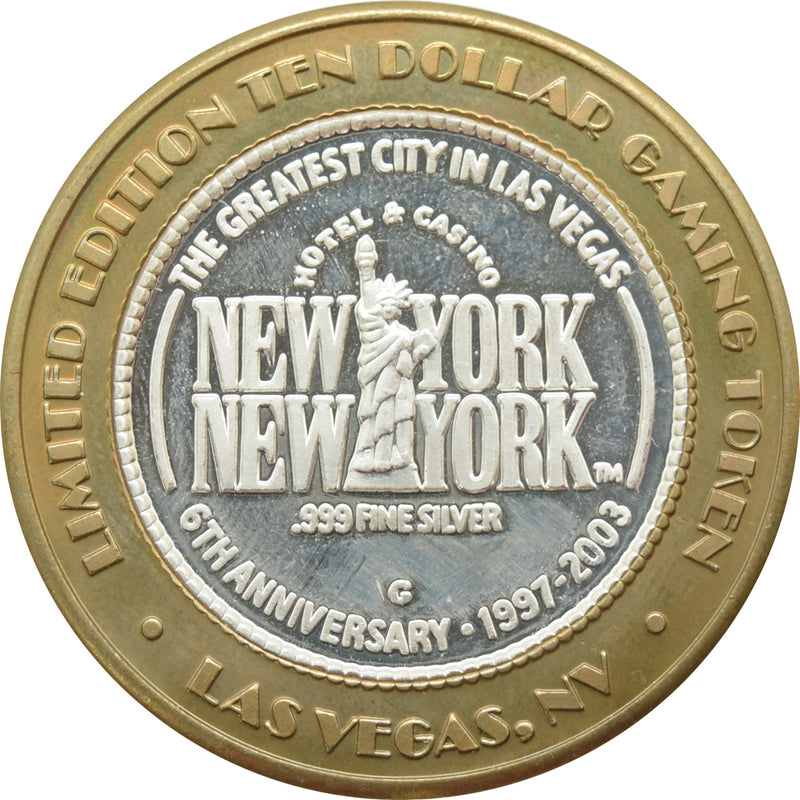 New York New York Casino Las Vegas "Miss Liberty" $10 Silver Strike .999 Fine Silver 2003