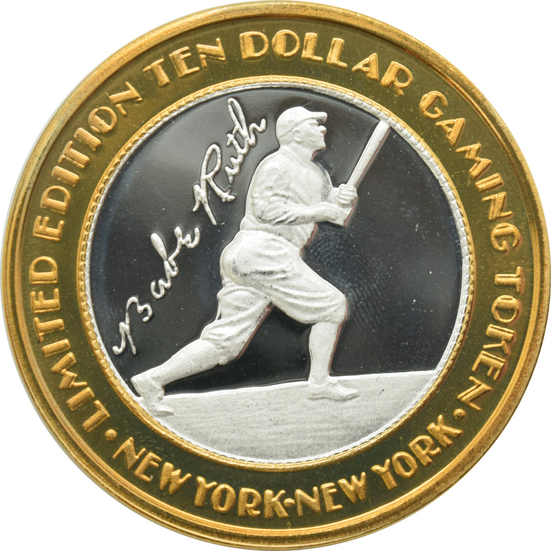 New York New York Casino Las Vegas "Babe Ruth Running with Bat" $10 Silver Strike .999 Fine Silver 1997