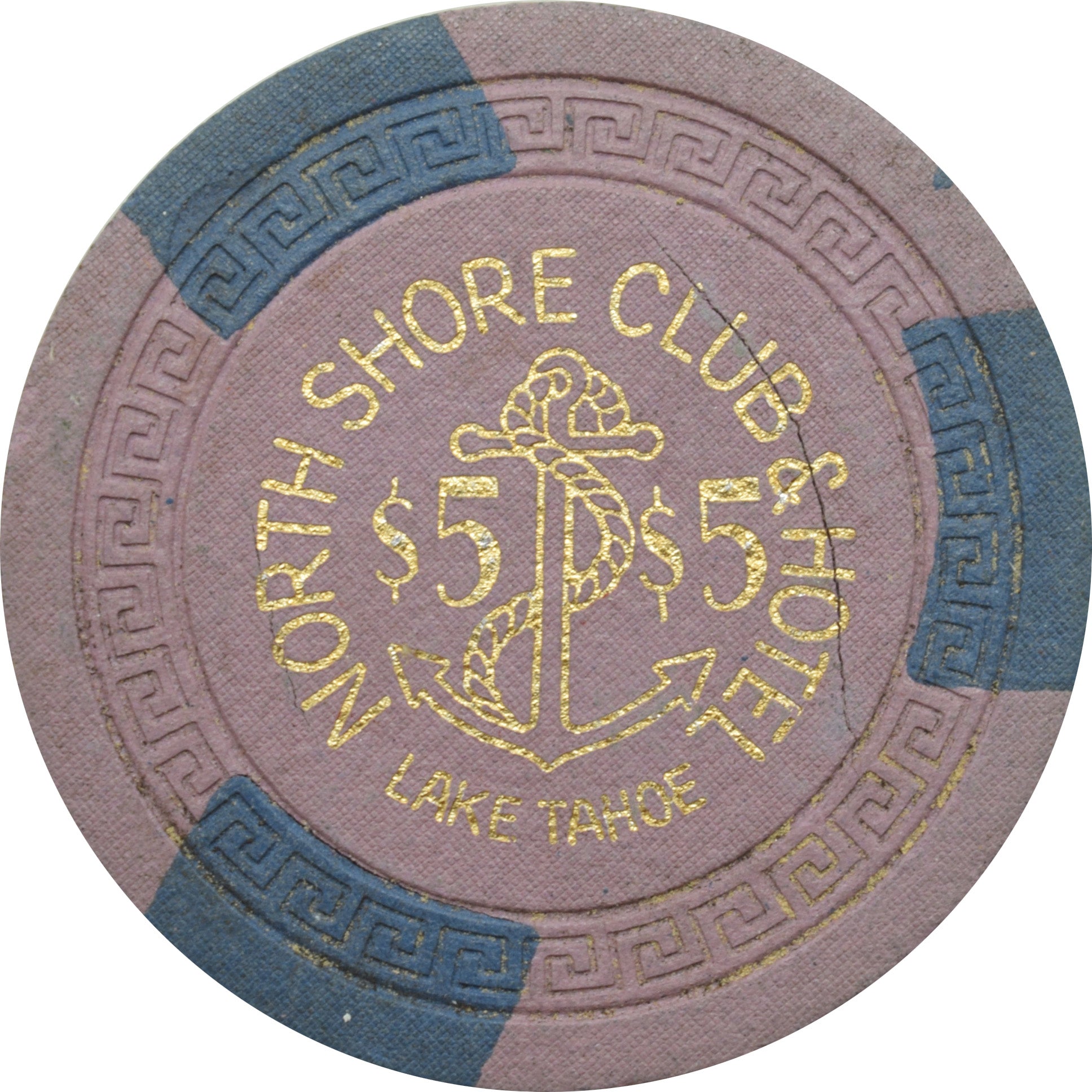 North Shore Club Casino Crystal Bay Nevada $5 Damaged Chip 1962