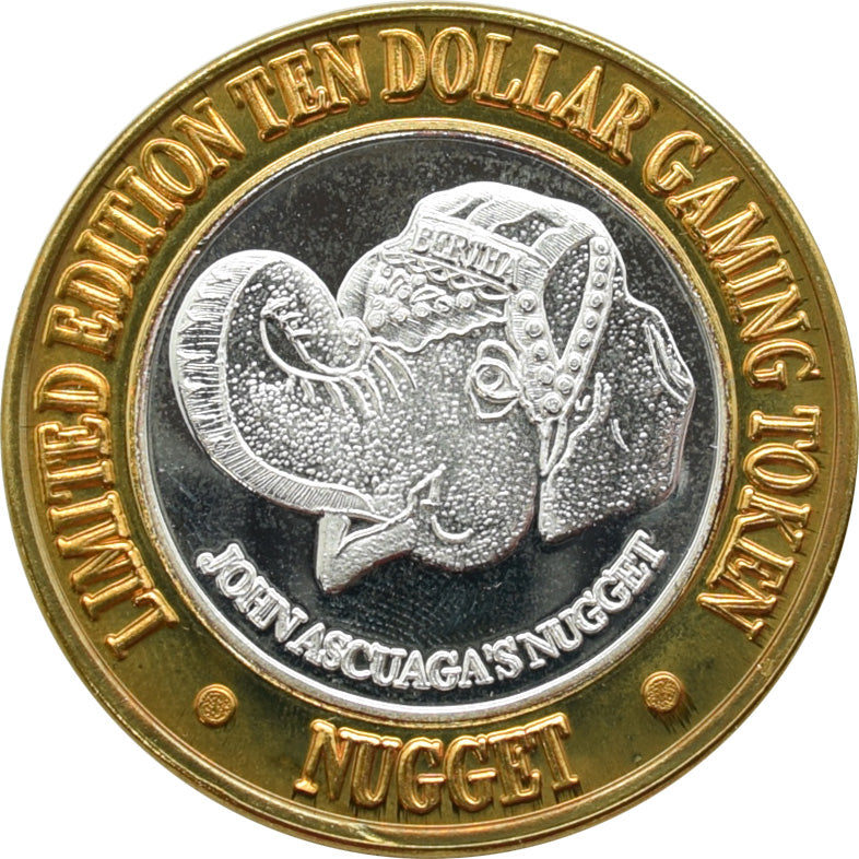 John Ascuaga's Nugget Casino Sparks NV "Elephant" $10 Silver Strike .999 Fine Silver 1995