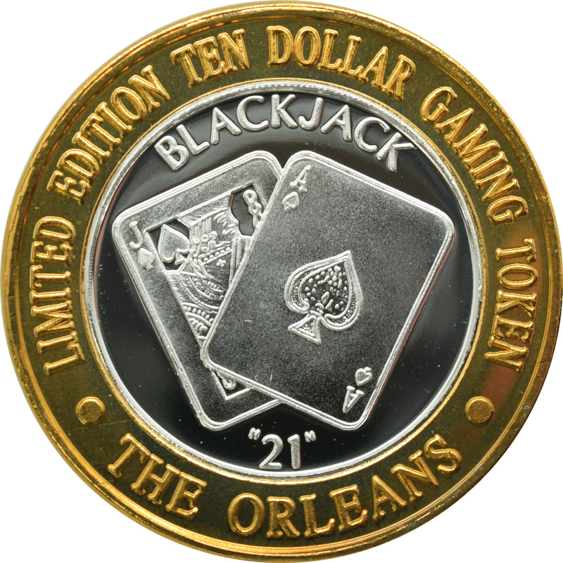Orleans Casino Las Vegas "Blackjack" $10 Silver Strike .999 Fine Silver 1996