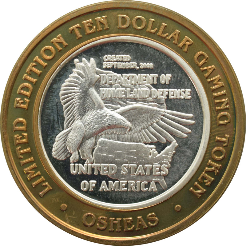 O'Sheas Casino Las Vegas "Homeland Defense" $10 Silver Strike .999 Fine Silver 2003