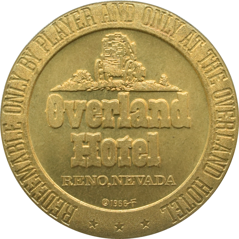 Overland Hotel Casino Reno Nevada $1 Brass Token 1966