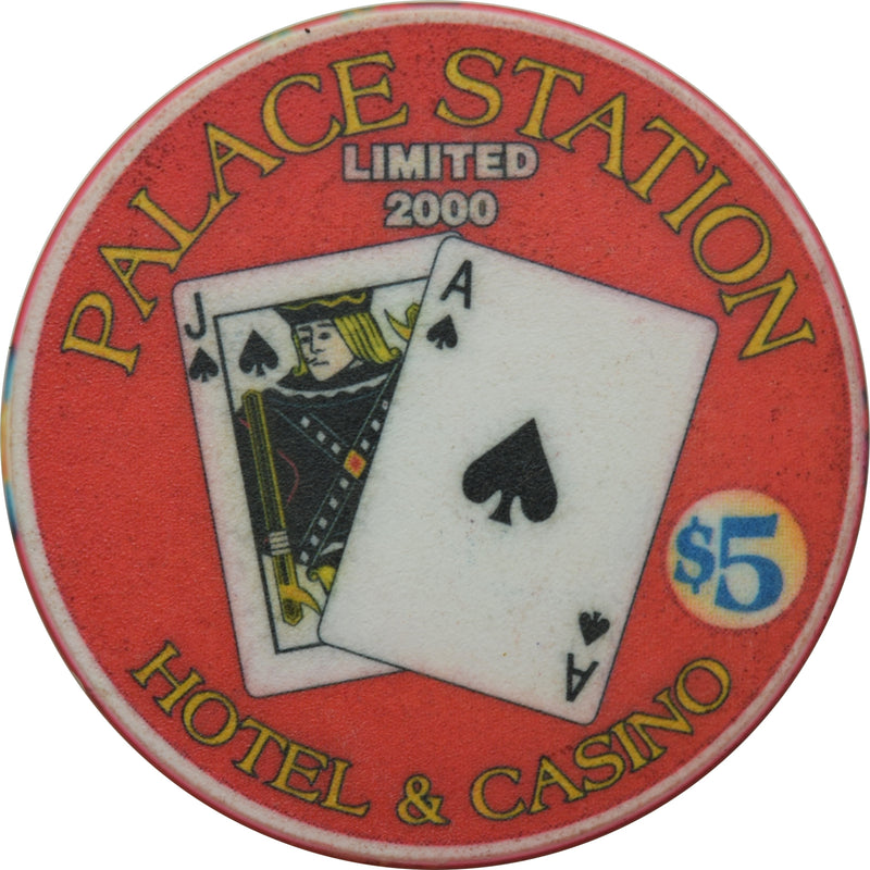 Palace Station Casino Las Vegas Nevada $5 1 of 4 Blackjack in Spades Chip 1999