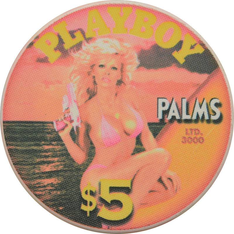 Palms Playboy Club Casino Las Vegas Nevada $5 Pamela Anderson Bikini Yellow Text Chip 2005