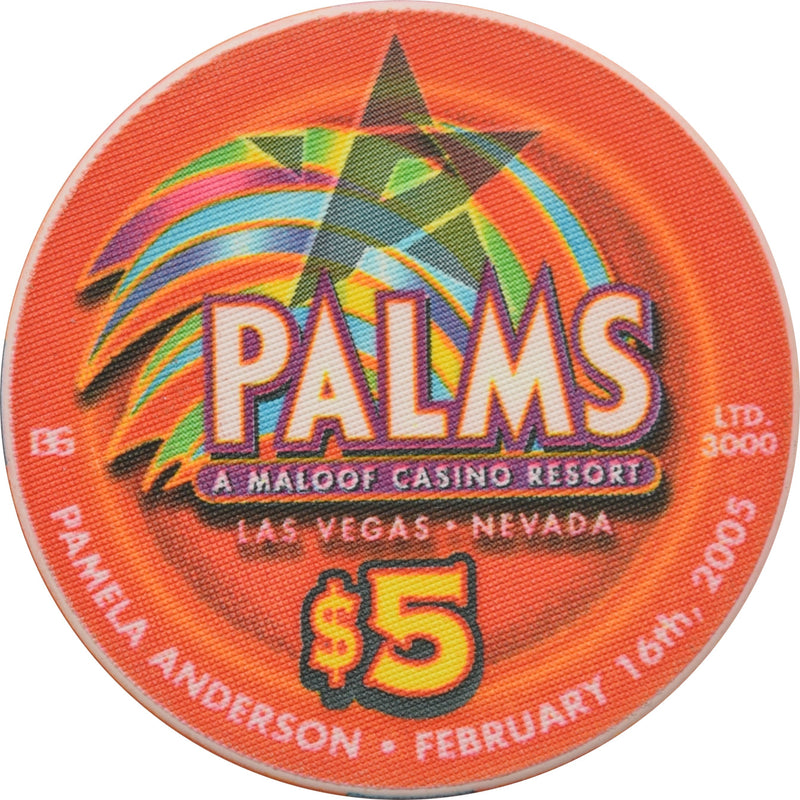 Palms Playboy Club Casino Las Vegas Nevada $5 Pamela Anderson Bikini Yellow Text Chip 2005