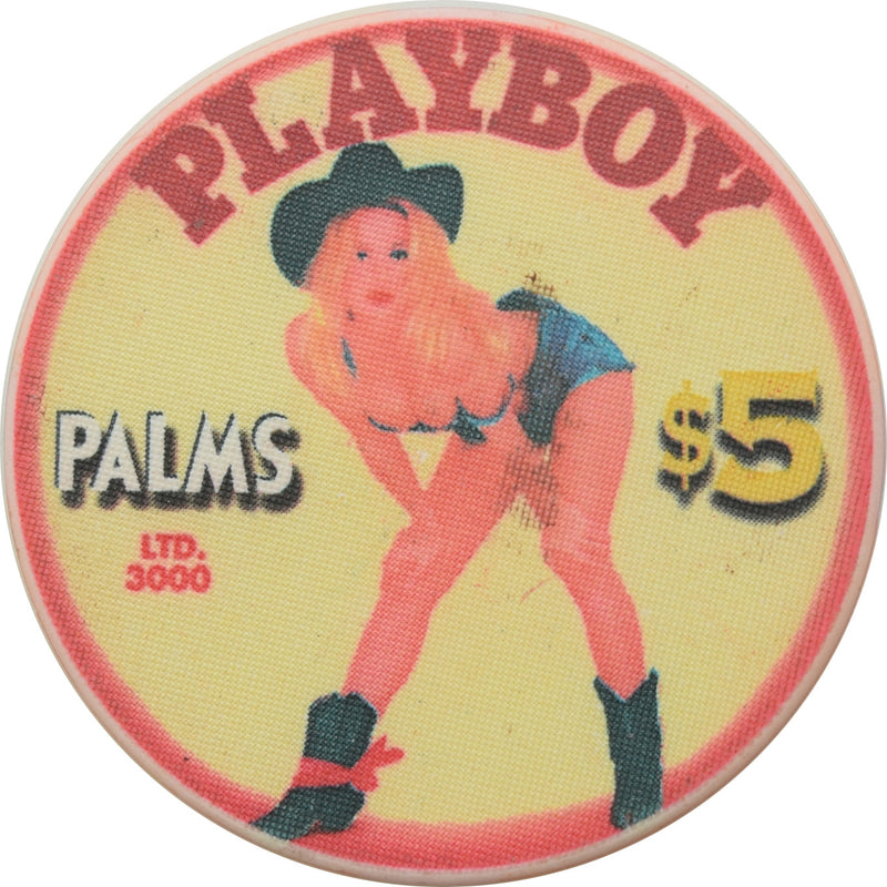 Palms Playboy Club Casino Las Vegas Nevada $5 Pamela Anderson Cowgirl Red Text Chip 2005