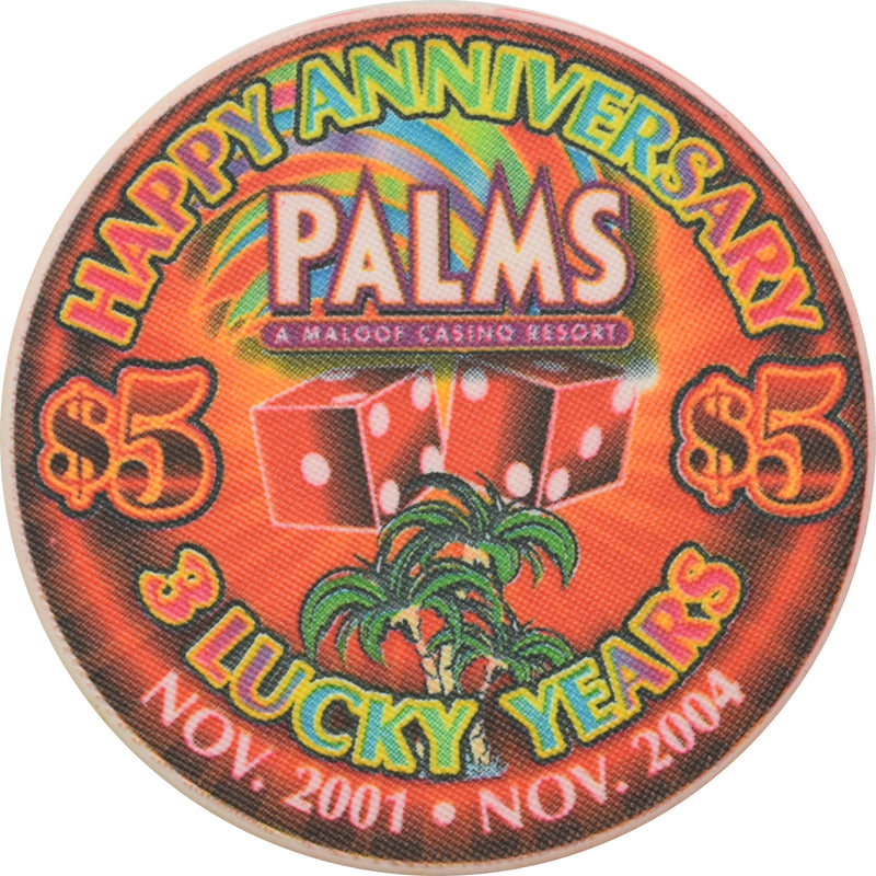 Palms Casino Las Vegas Nevada $5 3rd Anniversary Three Lucky Years Chip 2004