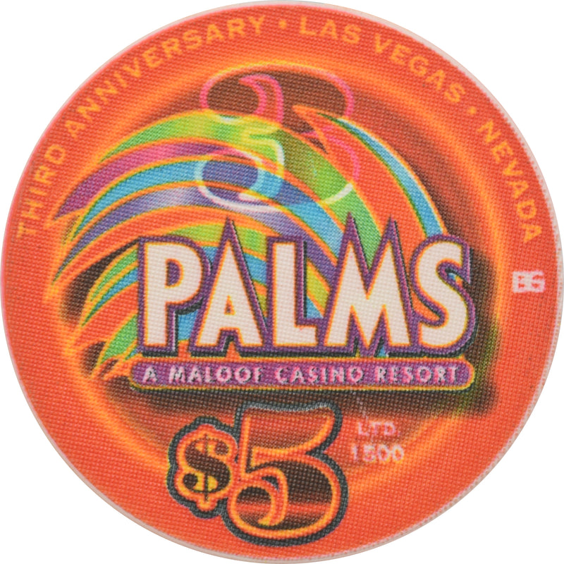 Palms Casino Las Vegas Nevada $5 3rd Anniversary Three Lucky Years Chip 2004
