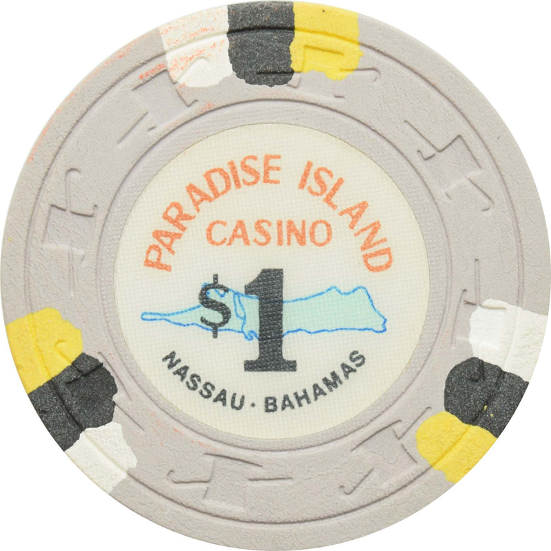 Paradise Island Casino Paradise Island Bahamas $1 Chip (3 White/Black/Yellow Edgespots)