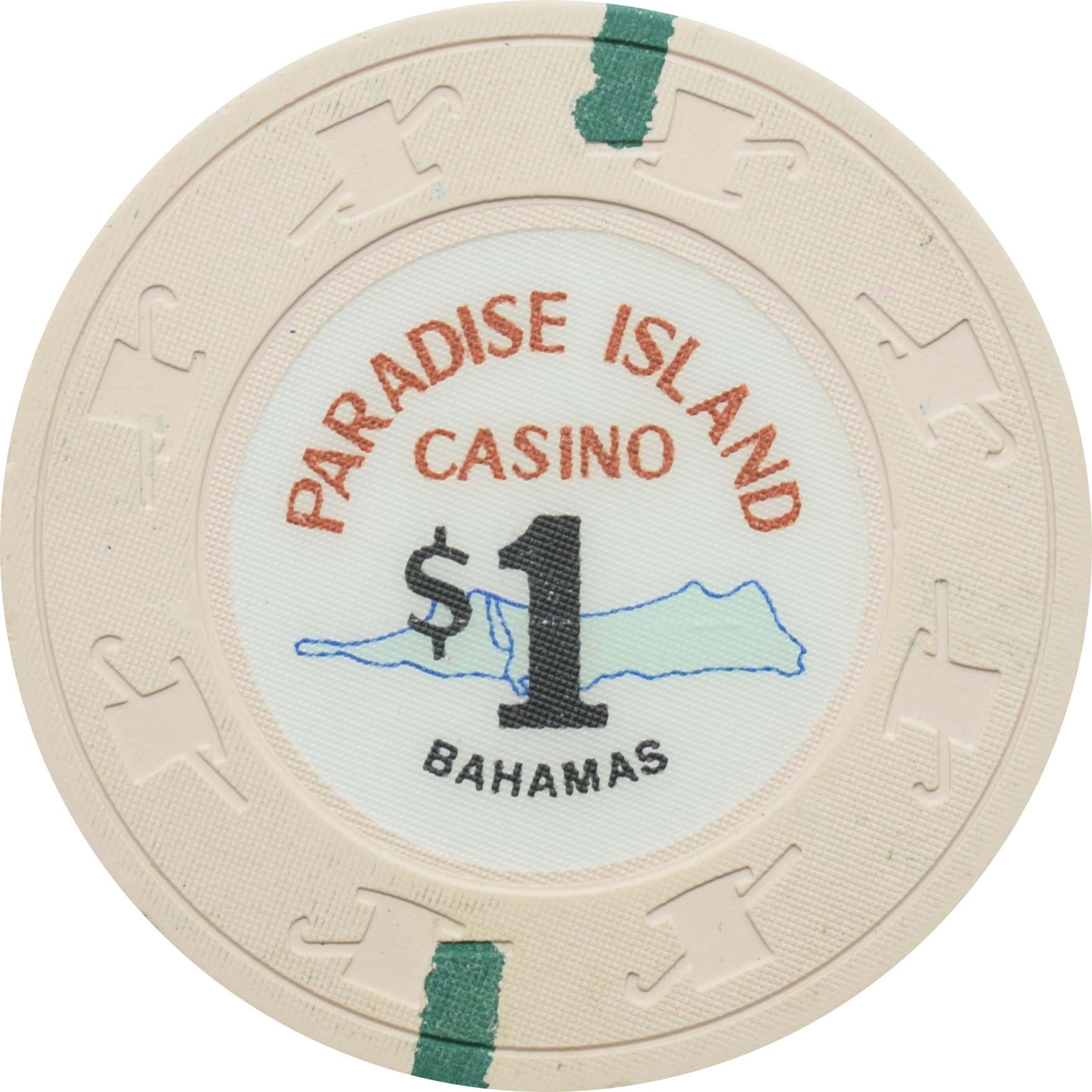 Paradise Island Casino Paradise Island Bahamas $1 Chip (2 Green Edgesp